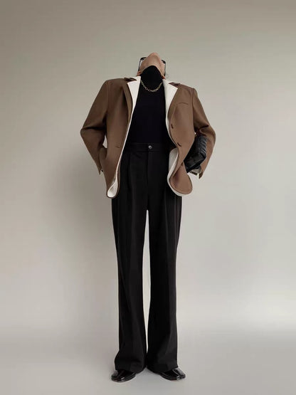 PAPERLLL Xinjian high-waisted high-end drape trousers straight-leg wool wide-leg suit pants for women 2023 autumn and winter (B4417)