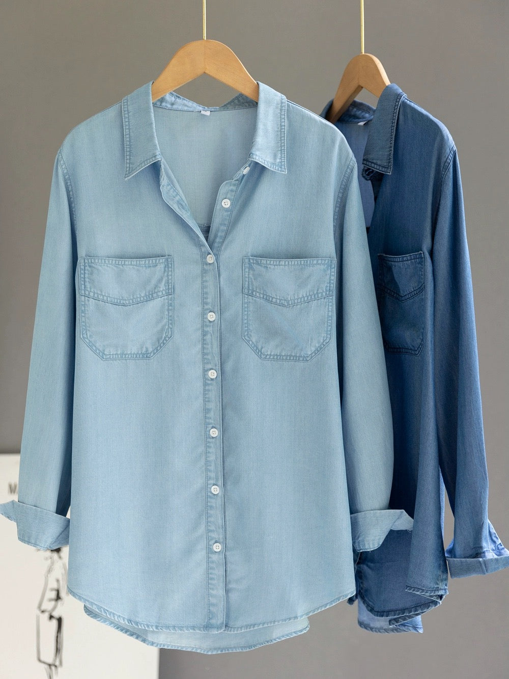 Foreign trade export high-end washed denim shirt for women, niche design, loose and versatile layered shirt, drape bottom