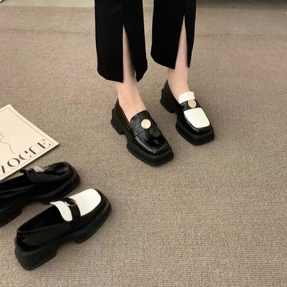 Korean French retro lazy loafers women's 2023 spring and autumn new color matching thick-soled small leather shoes low-heeled women's shoes