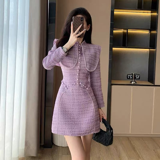 Autumn 2023 new style French style banquet dress, temperament, long-sleeved, niche and beautiful skirt for small women