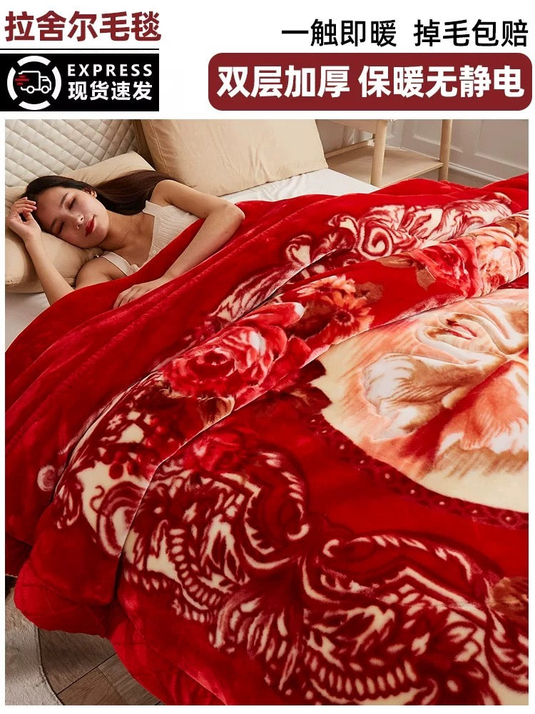 Winter Raschel blanket extra thick plus velvet bed cover blanket quilt wedding coral flannel nap blanket single