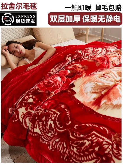 Winter Raschel blanket extra thick plus velvet bed cover blanket quilt wedding coral flannel nap blanket single