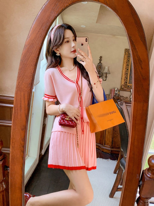 Zhang Xinzi [Peach Milk Jelly] MIU series small fragrance style knitted suit female summer new French lady two-piece suit
