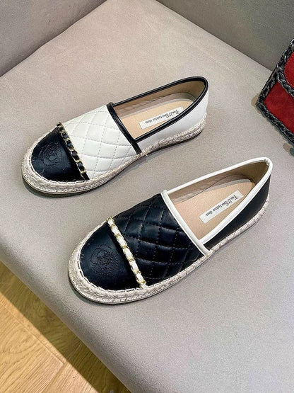 Uncle MJ straw woven round toe fisherman shoes women's new splicing fashion all-match thick bottom comfortable casual loafers