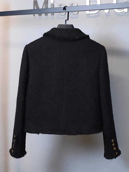 Miss DG high-end socialite temperament black small fragrance suit 2023 autumn and winter short coat and half skirt two-piece set (S0683)