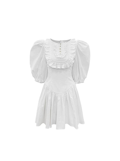 Tongse | Pure White Alice Elegant Retro French Dress Lace Puff Sleeve Princess Dress Summer
