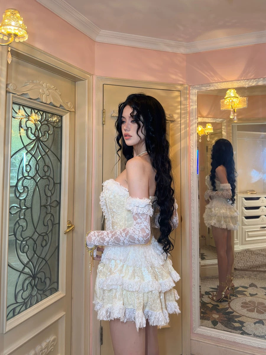 NOIDENTITY Luxurious heavy-duty French Rococo court girl velvet high-waisted tube top tutu skirt