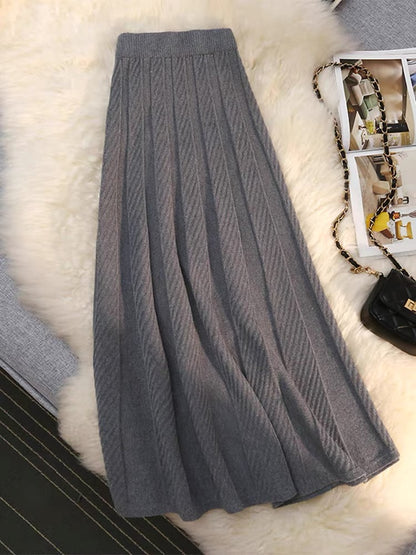 Knitted skirt for women in autumn and winter with sweater, high-waisted umbrella skirt, pleated skirt, mid-length woolen skirt, a-line long skirt, trendy