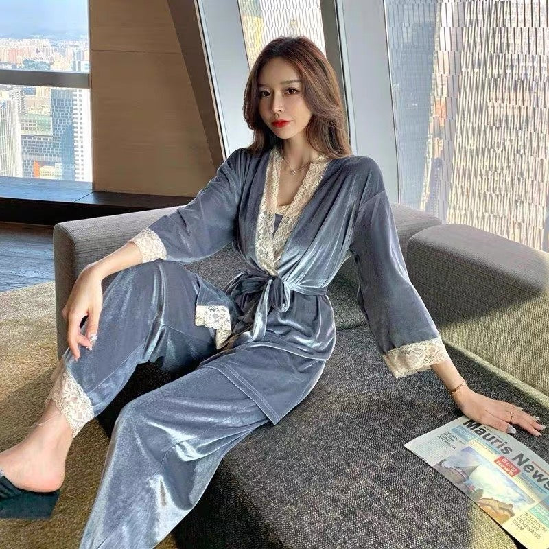 Autumn and winter pajamas women's three-piece sexy lace plus size plus Lee Nhi Boutique Autumn and winter pajamas women's three-piece sexy lace plus size plus Lee Nhi Boutique