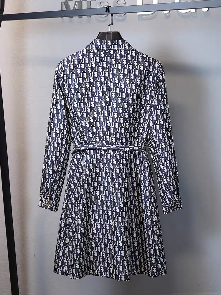 Miss DG temperament slim and high-end dress 2023 autumn and winter jacquard long-sleeved small lapel skirt with belt (D0677)