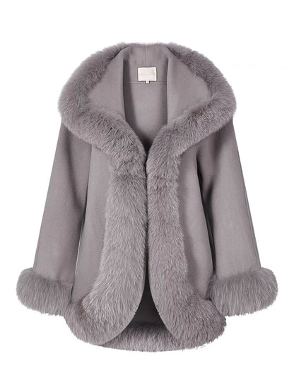 Shanxi said 100% wool double-sided woolen coat with fox fur lapel, noble temperament, elegant bell sleeves coat for women (B1318)