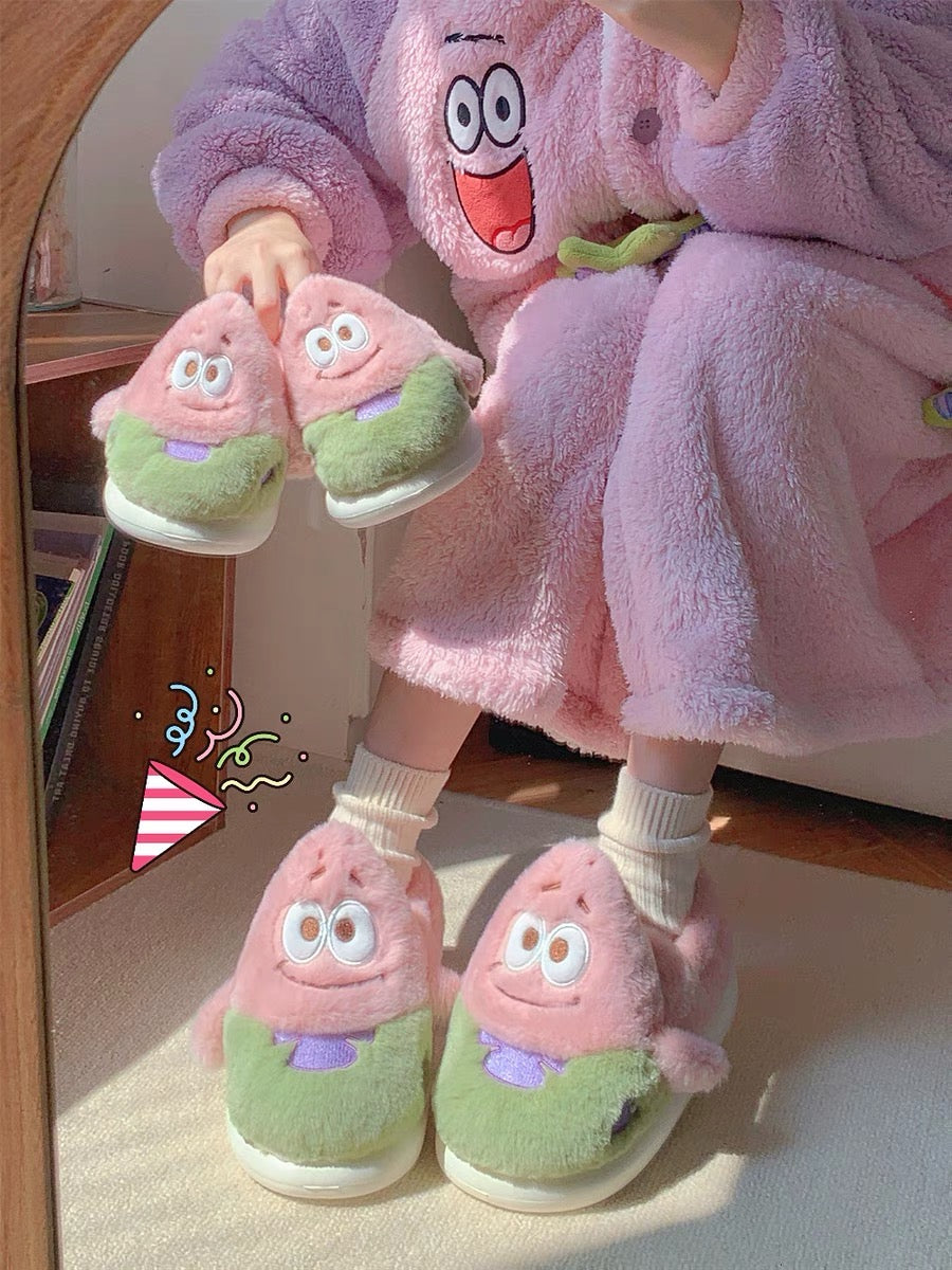 Thin strips of cute cartoon cotton slippers for girls in winter, indoor home warm bags and confinement shoes for female students