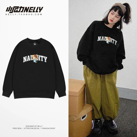 Trendy brand couple round neck sweatshirt for men and women oversize hip-hop street autumn and winter loose retro Japanese style printed jacket