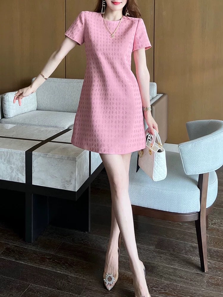 2023 new summer style high-end socialite temperament small fragrance heavy industry hot diamond short-sleeved slimming A-line dress to reduce age