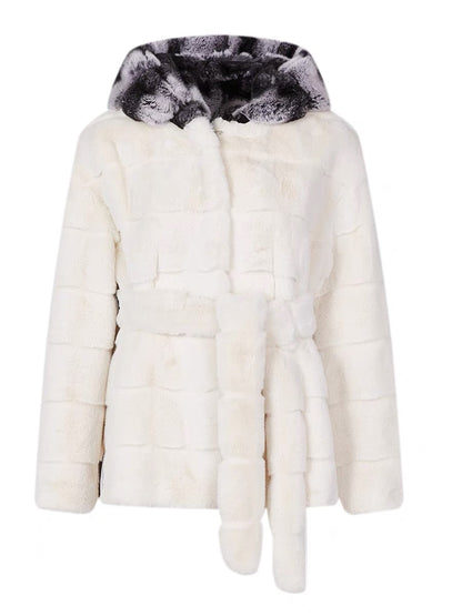 Shanxi said rabbit fur chinchilla hat with imitation Danish mink eco-friendly fur coat, feminine high-end lace-up warm coat (B1316)