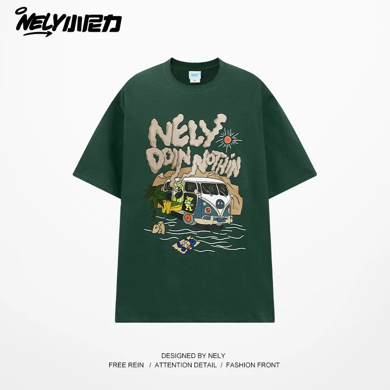 American cartoon cat print round neck short sleeve men and women summer 2025 couple pure cotton t-shirt half sleeve bottoming shirt trend