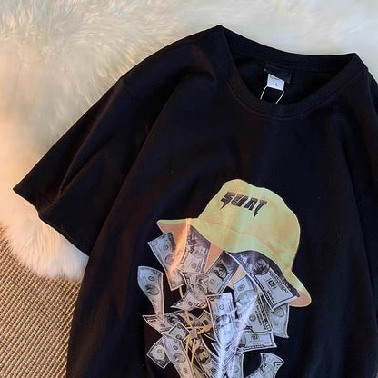 American street short-sleeved men's and women's T-shirt bf versatile student couple graffiti hip-hop trendy brand loose half-sleeved top ins (T0670)
