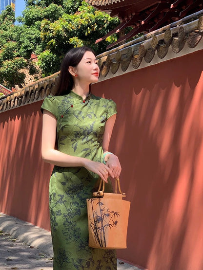 EIA Yiyao [Danqingke] New Chinese jacquard improved cheongsam female spring temperament retro short-sleeved dress