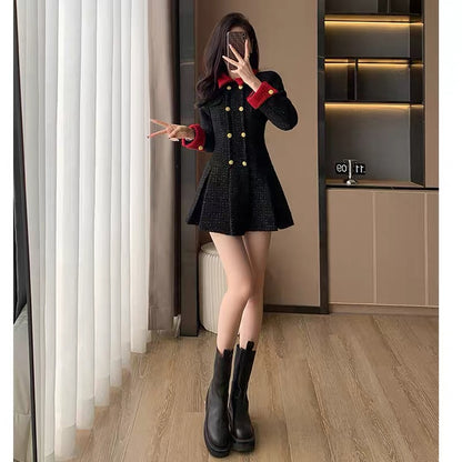 Early spring 2023 new tea break French Hepburn style small suit skirt for women high-end long-sleeved black dress