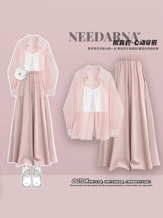 Dopamine wear autumn sun protection clothes pink long skirt summer women 2024 small pear-shaped dress