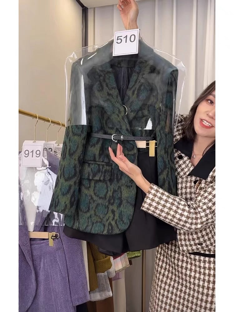 Autumn wealthy daughter's small fragrant style high-end small dress professional leopard print suit jacket shorts two-piece suit for women
