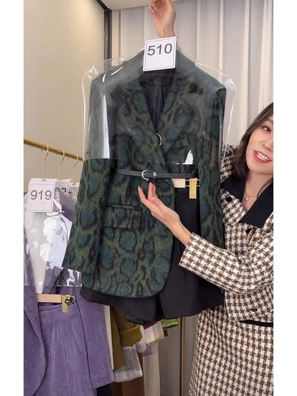 Autumn wealthy daughter's small fragrant style high-end small dress professional leopard print suit jacket shorts two-piece suit for women