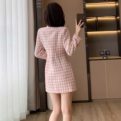 Xiaoxiangfeng pink dress for women autumn 2023 new French style high-end temperament high-end light luxury long-sleeved skirt