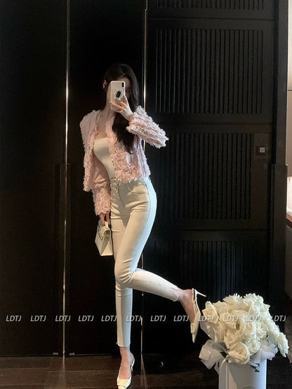 LDTJ Haute Couture Pants Spring and Winter New Temperament Celebrity High Waist Slim Slit Slits Casual Stretch Small Feet Nine Points Women