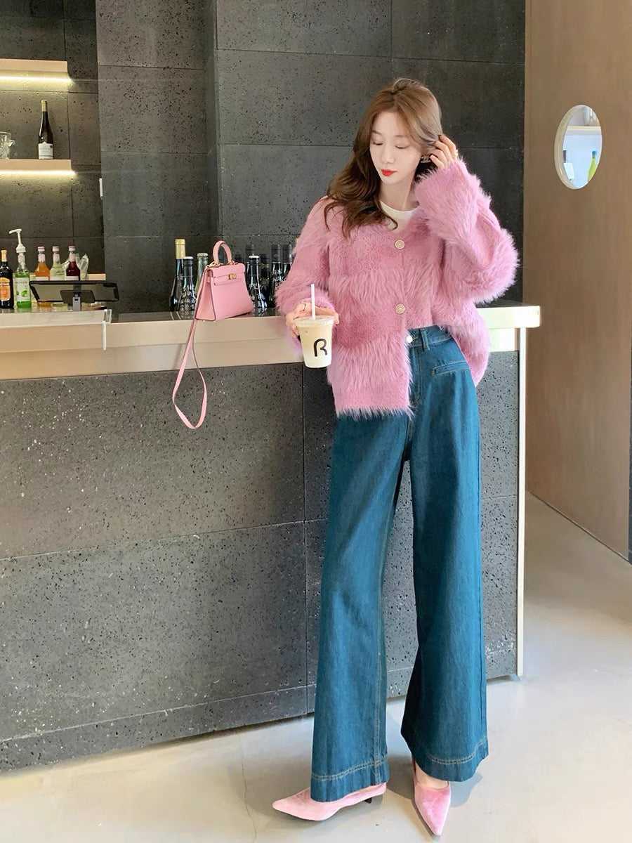 GUOGUOWOMEN Guoguojia imitation mink velvet jacket for women 2023 autumn and winter new cardigan fur top (S9974)