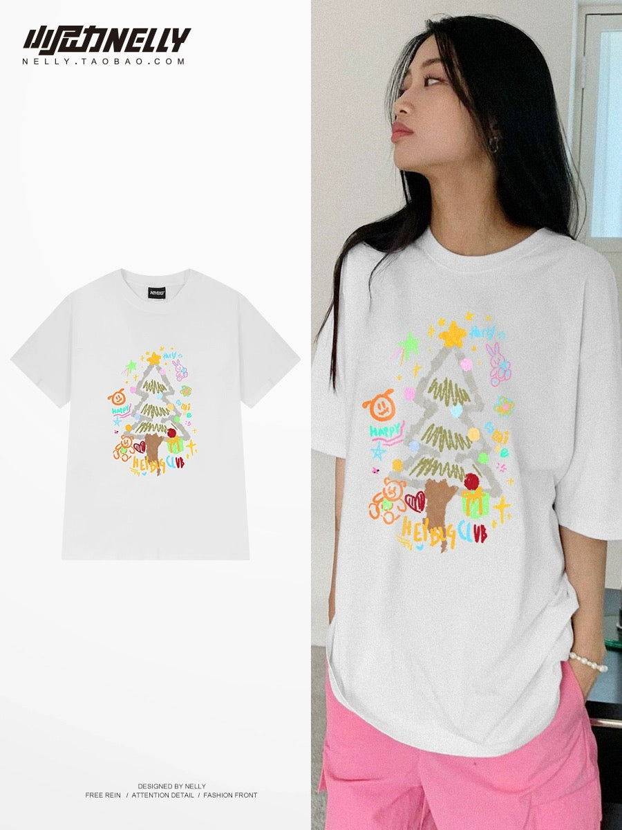 Cartoon animation printed short-sleeved T-shirts for men and women, summer fashion brand trend pure cotton American high street oversize t-shirts