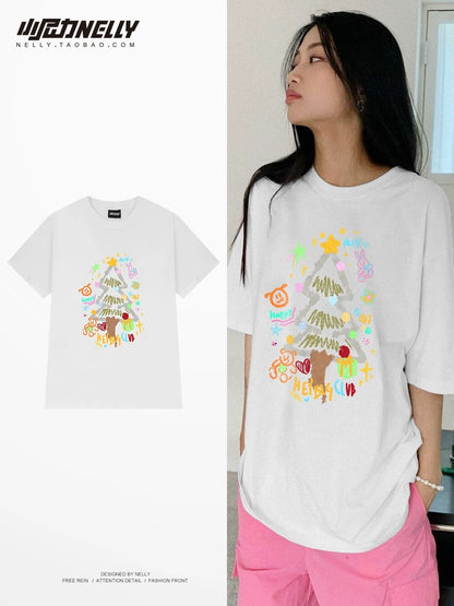 Cartoon animation printed short-sleeved T-shirts for men and women, summer fashion brand trend pure cotton American high street oversize t-shirts