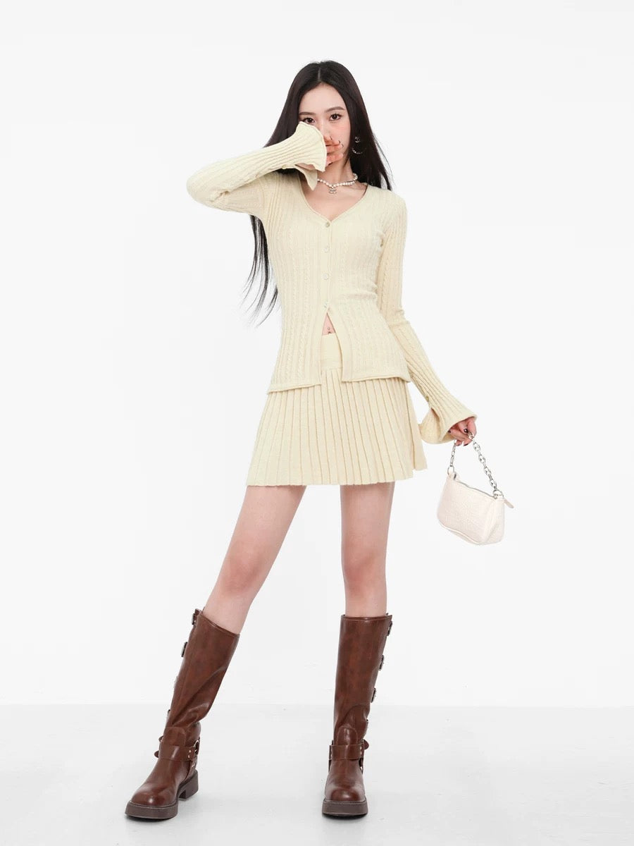 Knitted Sweet and Spicy Slimming Small Temperament Knitted Sweater Women's Autumn and Winter Waist Short Skirt Two-piece Skirt Set