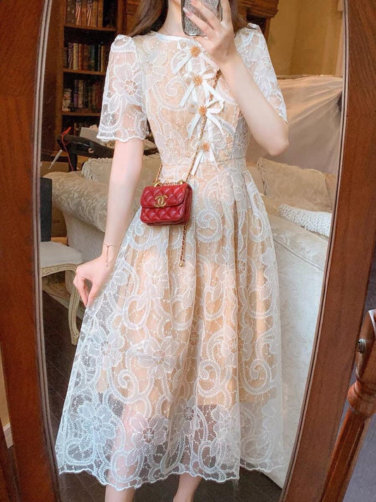 Zhang Xinzi [Romantic] French hook flower embroidery water-soluble lace dress female summer new temperament long skirt