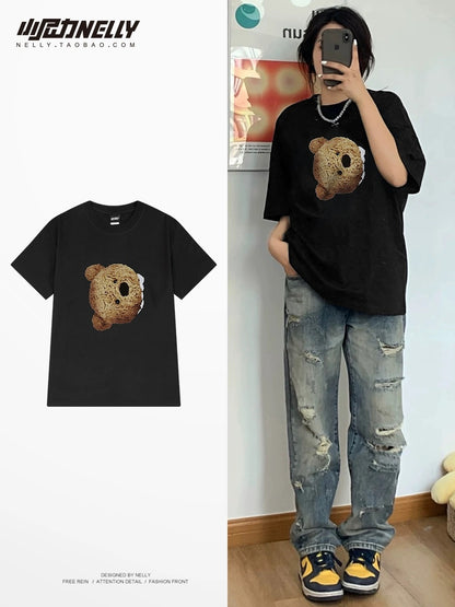 ins high street American retro heavyweight national fashion brand European and American trend oversize short-sleeved T-shirt men and women summer bf style