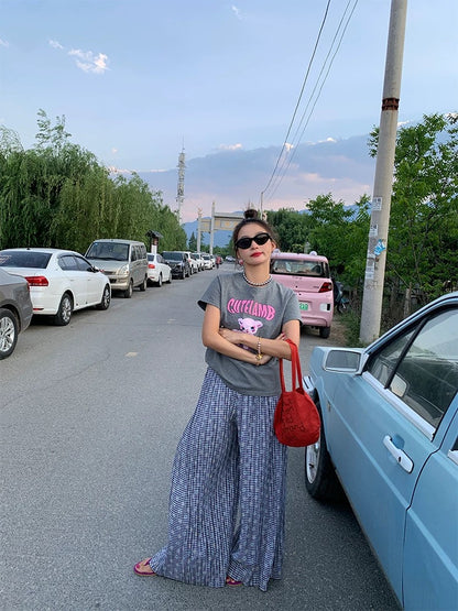 Luoluo Xianjie short-sleeved women's T-shirt summer 2024 new style unique design top gray slim fit small