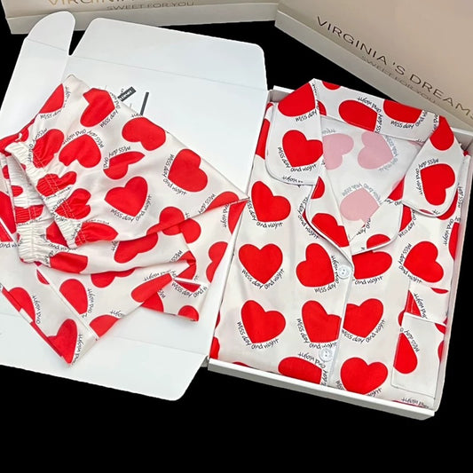 2024 new ice silk pajamas women's short-sleeved summer thin silk can be worn outside home clothes suit spring and summer