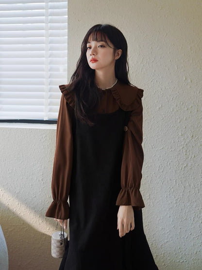 Fashionable age-reducing dress suit for women autumn 2023 new Korean style fashion shirt slimming suspender skirt two-piece set