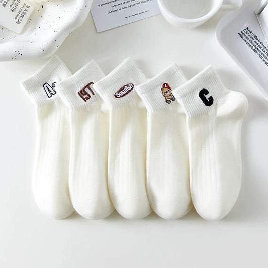 Spring and summer thin ins trendy all-match cute cartoon sports sweat-absorbent boat socks college ladies student short socks female