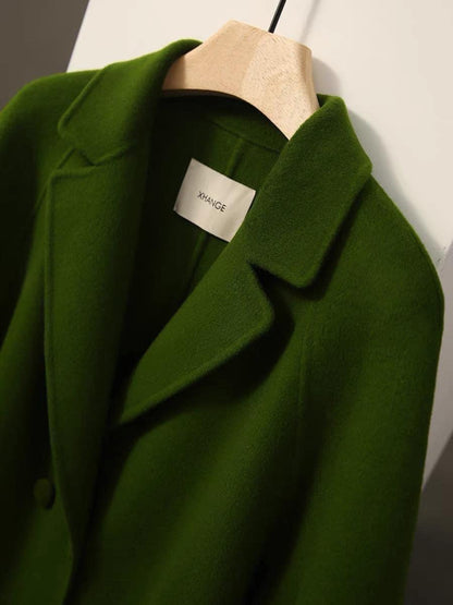 [Dujia Custom-dyed Wild Green] handmade double-sided cashmere wool banana sleeve coat