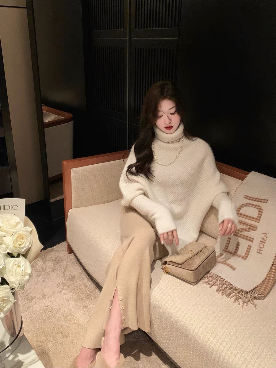cchenchenchen_Irregular design turtleneck sweater for women in autumn and winter loose and versatile niche lazy style knitted sweater