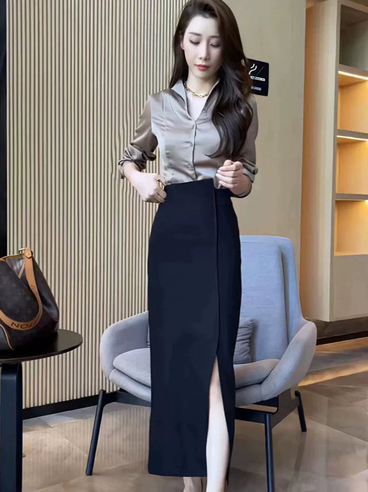 French retro temperament fishtail skirt for women in autumn high-waisted slimming side slit sexy mid-length hip skirt