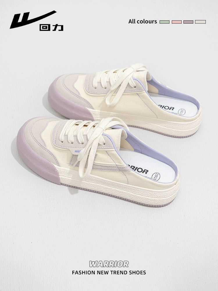 Pull back slip-on canvas shoes for women 2024 spring new versatile lazy toe half slippers breathable casual sneakers