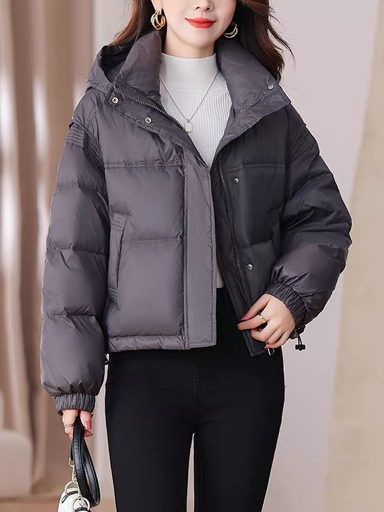 Korean style new loose thickened down jacket women's short hooded fashionable design niche warm bread jacket