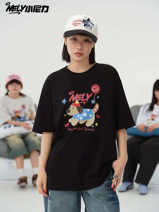 American cartoon cat print round neck short sleeve men and women summer 2025 couple pure cotton t-shirt half sleeve bottoming shirt trend