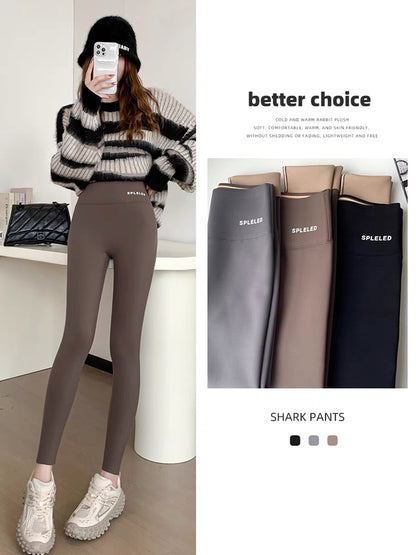 New autumn and winter velvet shark pants for women's outer wear high-waisted belly-lifting butt-lifting yoga Barbie pants thickened tights
