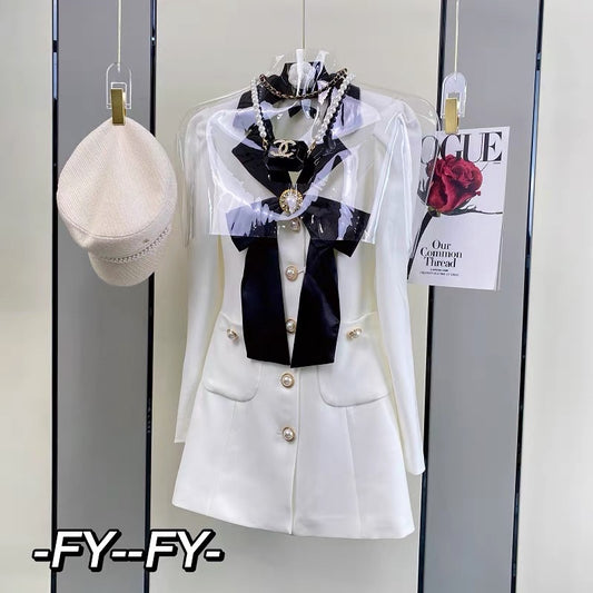 White dress autumn 2023 new women's French high-end sister style suit skirt slimming skirt