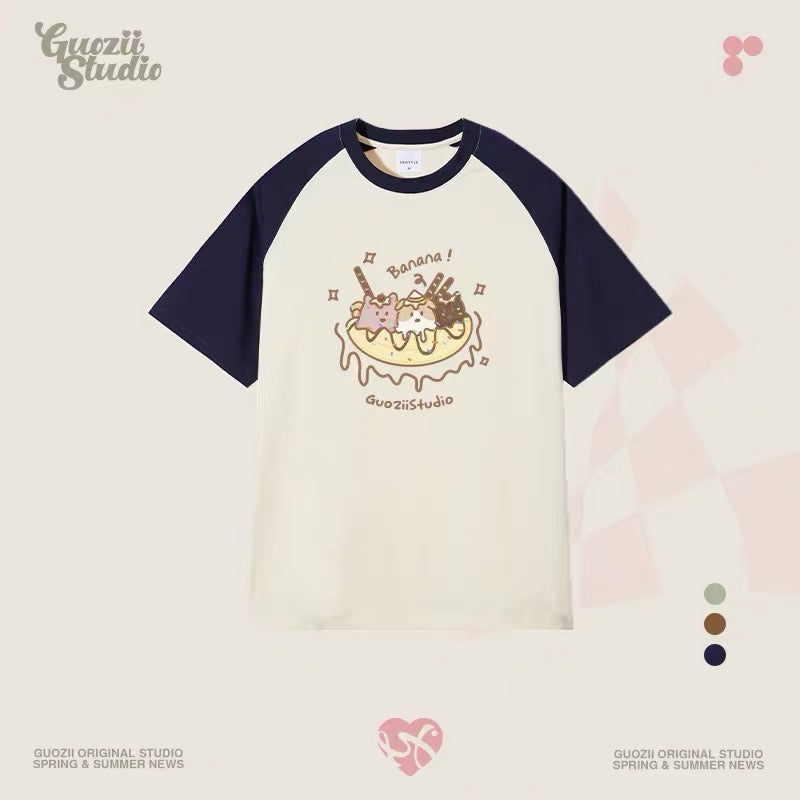 Guozii cute puppy raglan short-sleeved T-shirt female original design small oversize pure cotton top summer