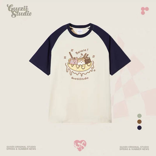 Guozii cute puppy raglan short-sleeved T-shirt female original design small oversize pure cotton top summer