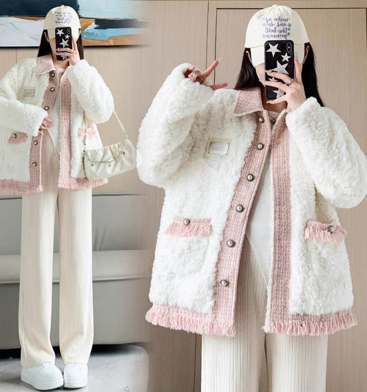 Maternity coat autumn and winter outer wear thickened lambswool 2023 new fashion winter suit tops and pants two pieces (D7772)
