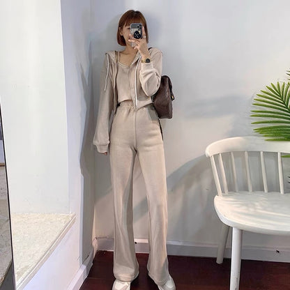Casual sportswear suit for women 2023 early spring high-end street hooded sweatshirt Internet celebrity temperament royal sister two-piece set